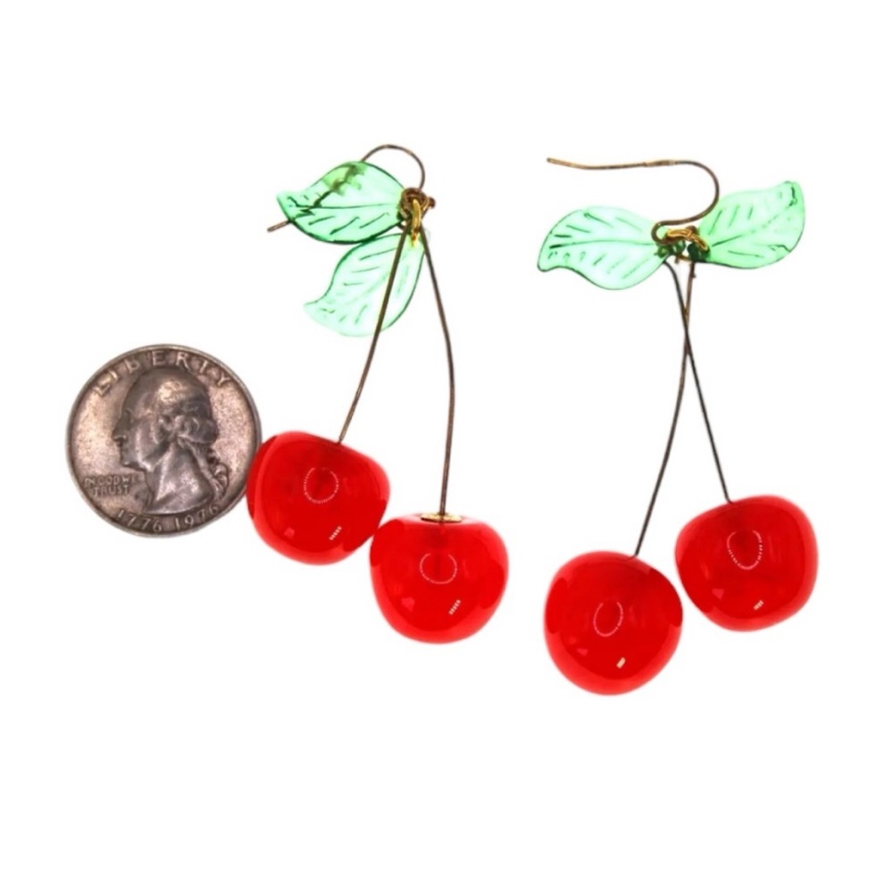 New Cherry Dangle Earrings Red Fruit Statement Jewelry Retro Style - Picture 6 of 6